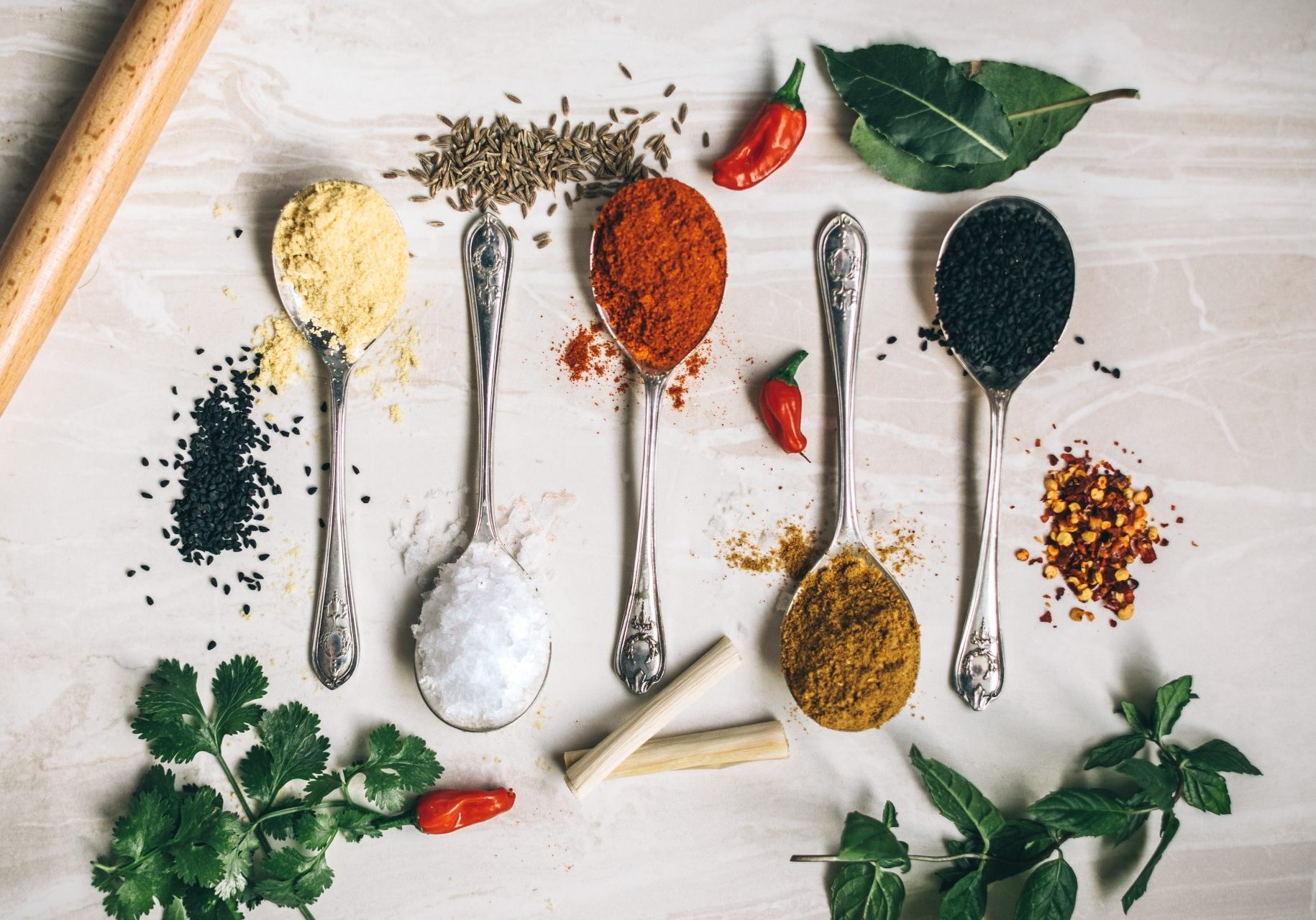 spoons with herbs and spices